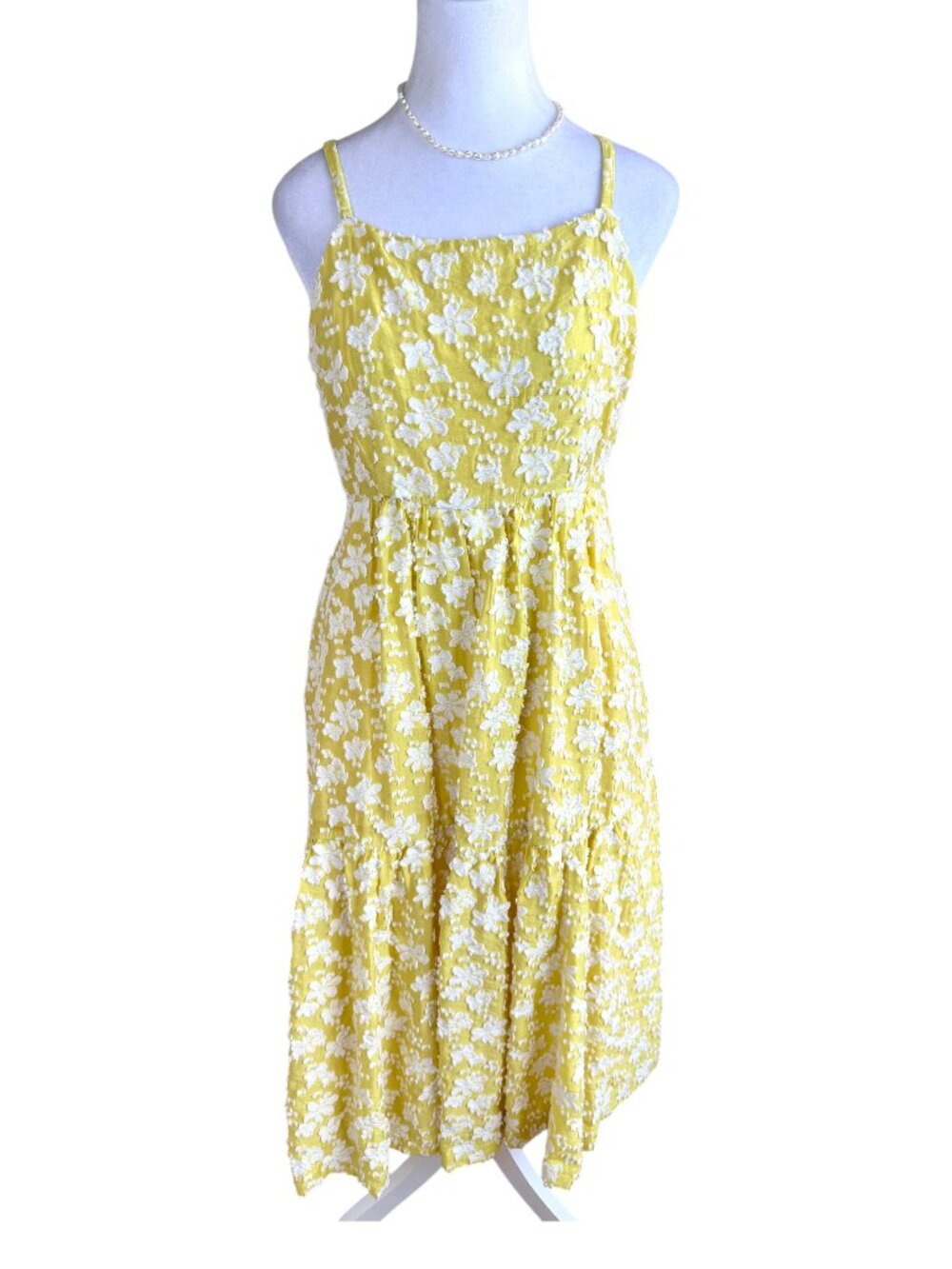 Anthropologie Maeve Dress Yellow White Textured Floral Summer (6)